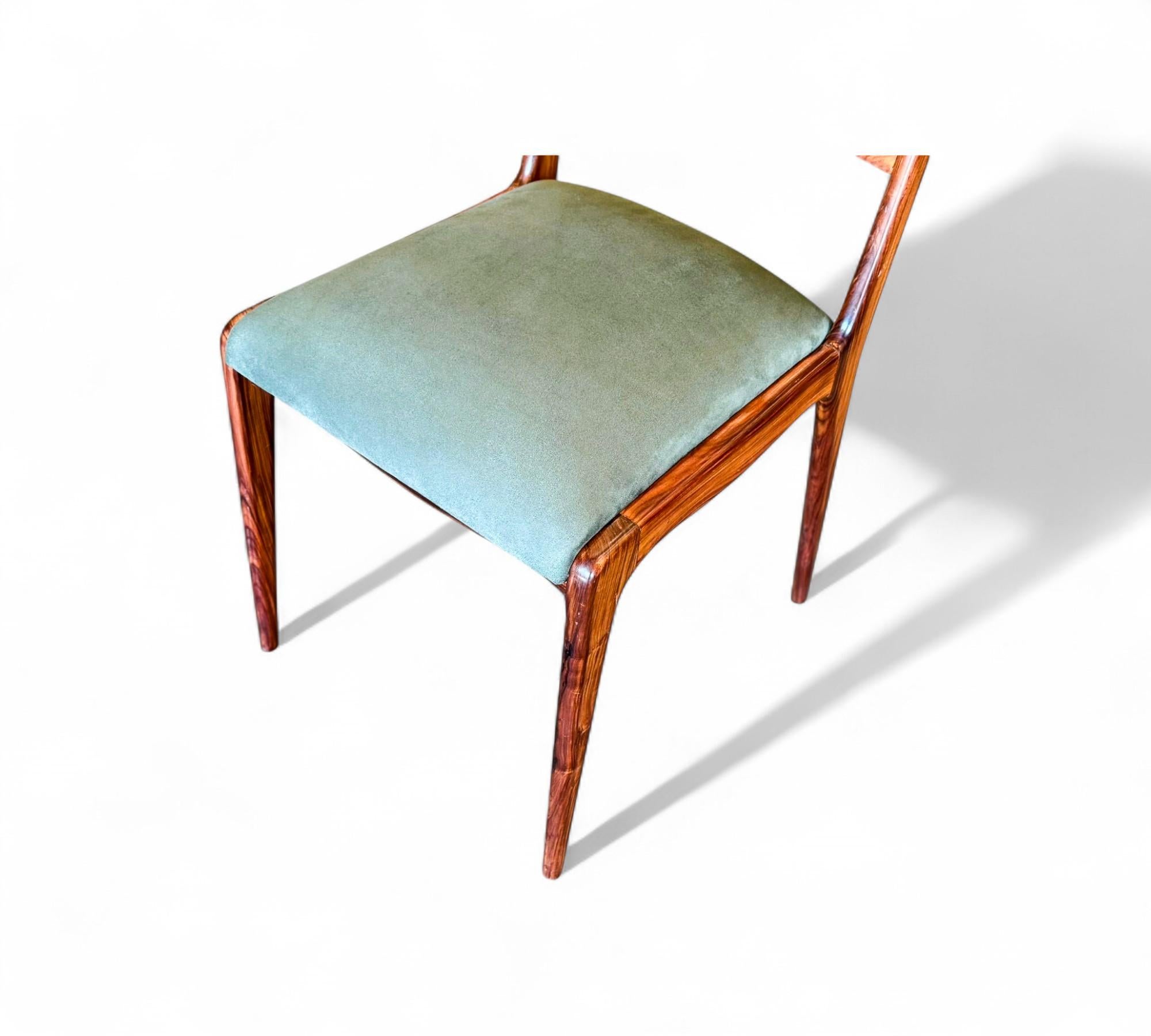 Set of 6 Dining Chairs in Caviuna Hardwood & Suede, Angelini, 1950s (Wildleder) im Angebot