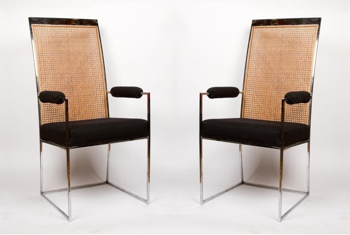 6 Milo Baughman Esszimmerstühle aus schwarzem Samt mit Chrom- und Rohrrückenlehne (amerikanisch) im Angebot