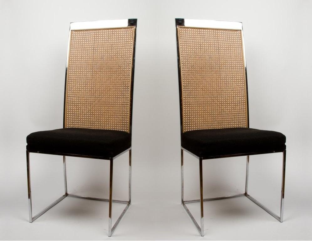 Mid-Century Modern 6 Milo Baughman Chrome & Cane Back Black Velvet Dining Chairs For Sale