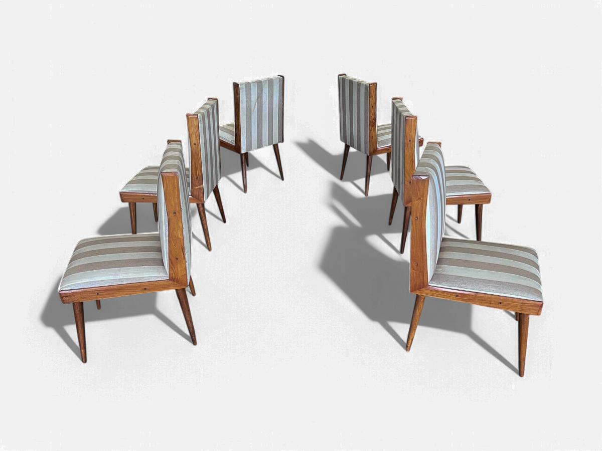 Set di 6 sedie da pranzo in legno duro e tessuto di Giuseppe Scapinelli, 1950 ca. in vendita 3