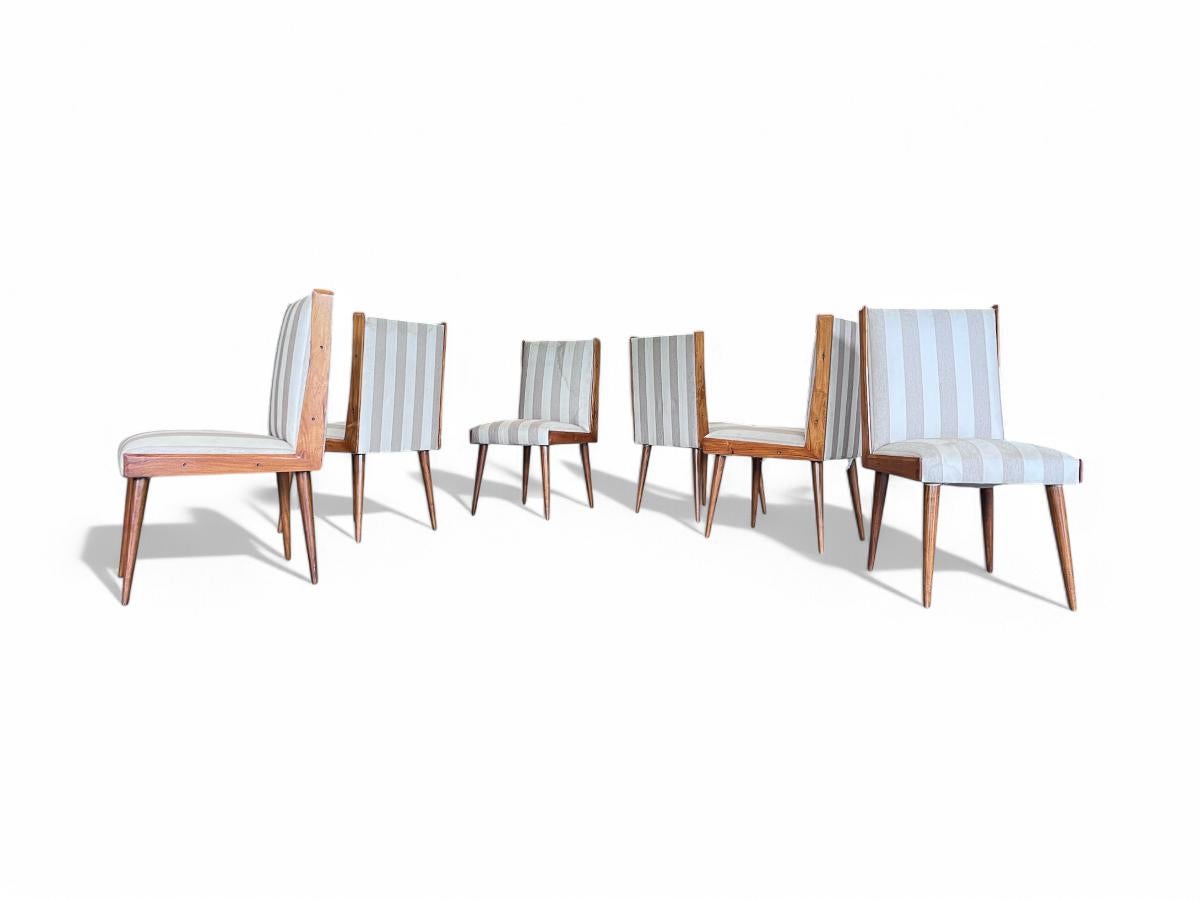 XX secolo Set di 6 sedie da pranzo in legno duro e tessuto di Giuseppe Scapinelli, 1950 ca. in vendita