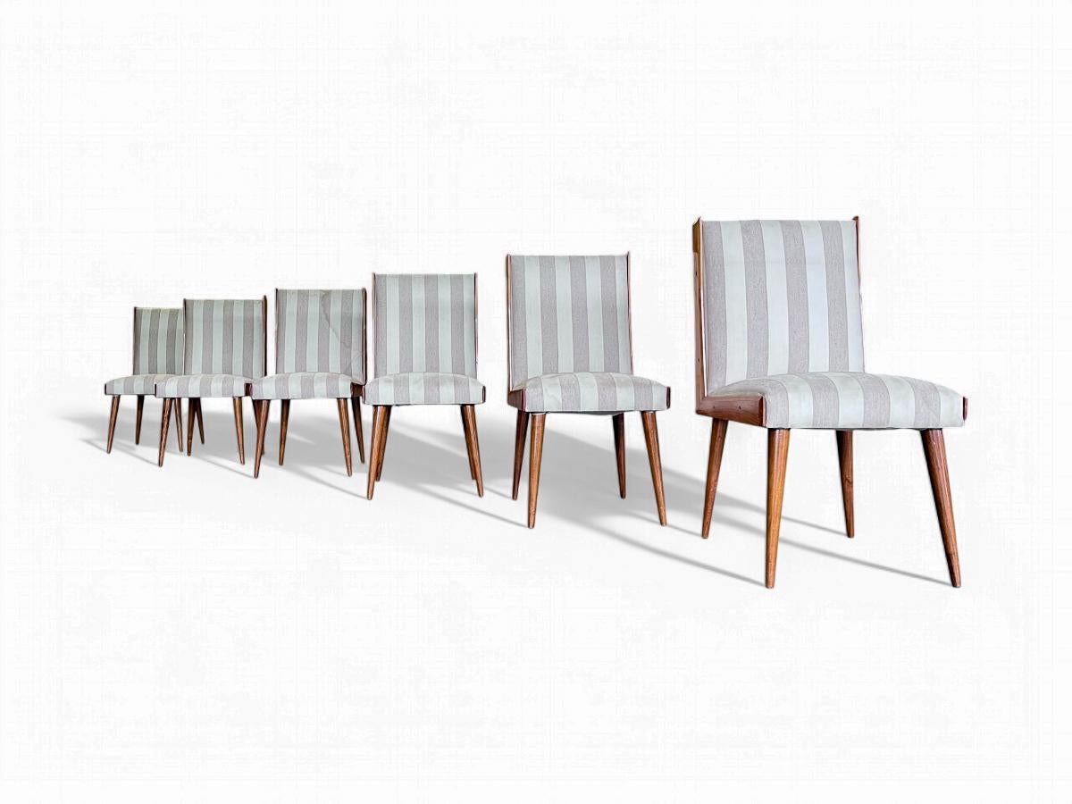 Set di 6 sedie da pranzo in legno duro e tessuto di Giuseppe Scapinelli, 1950 ca. in vendita 1