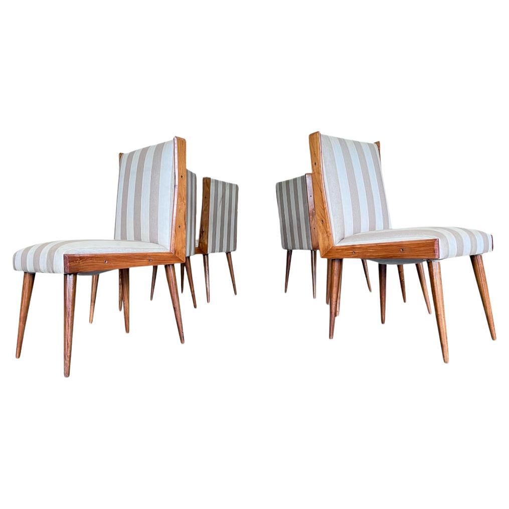 Set of 6 Dining Chairs in Hardwood & Fabric by Giuseppe Scapinelli, c. 1950s