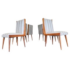 Ensemble de 6 chaises de salle à manger en bois dur et en tissu par Giuseppe Scapinelli, c. 1950s