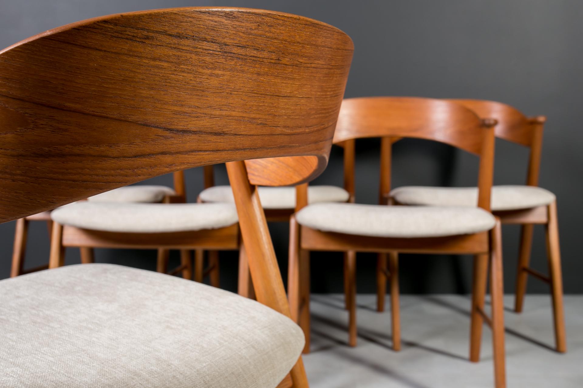 Set di 6 sedie da pranzo in stile Kai Kristiansen, anni '60, Korup, completamente restaurate in vendita 7