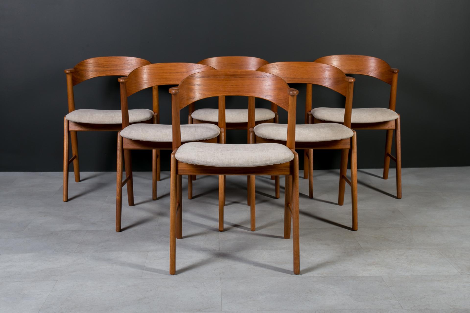 Scandinavo moderno Set di 6 sedie da pranzo in stile Kai Kristiansen, anni '60, Korup, completamente restaurate in vendita