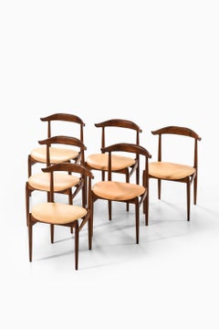 Ensemble de 6 chaises de salle à manger en cuir et bois de rose par Knud Færch, années 1950
