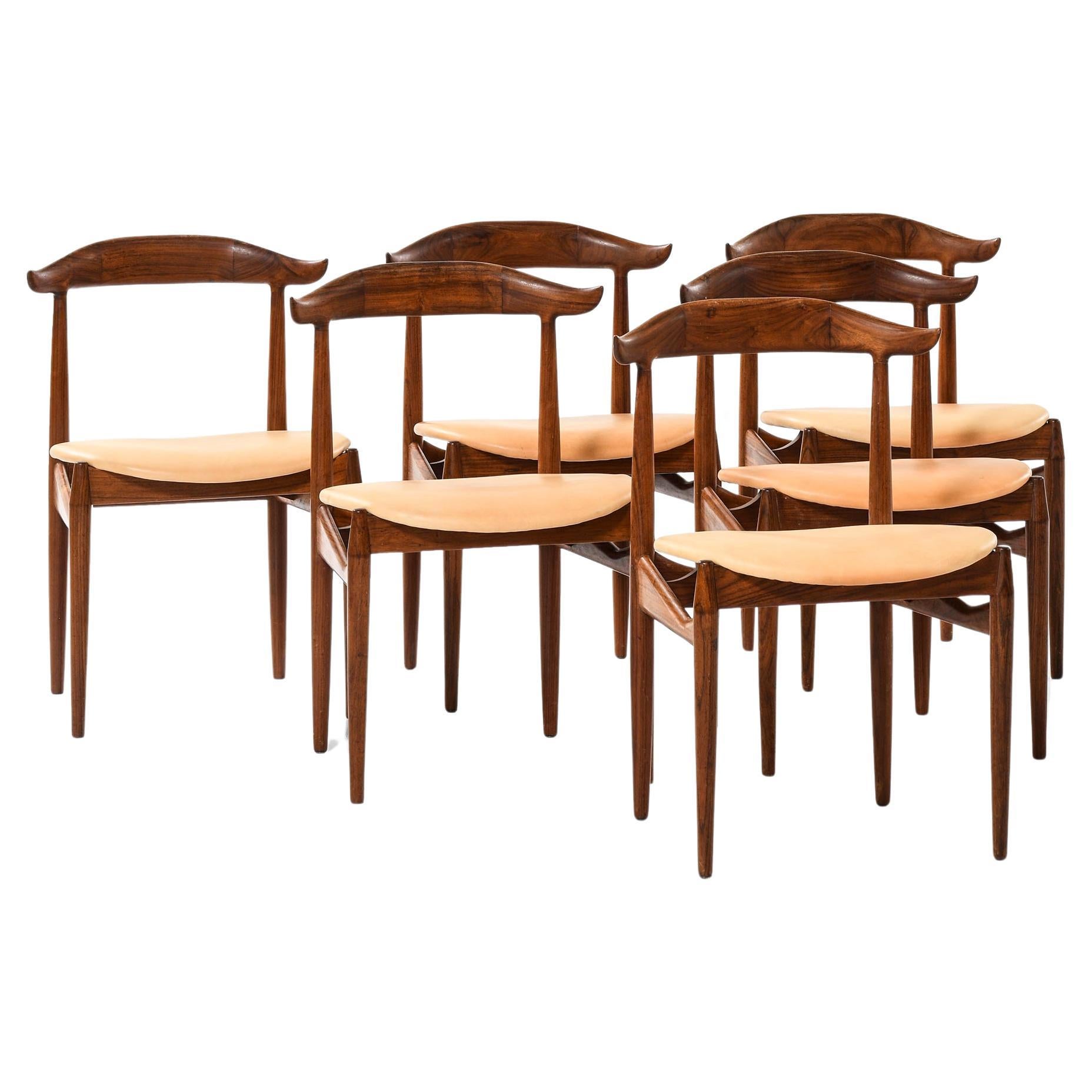 Set of 6 Dining Chairs in Leather and Rosewood by Knud Færch, 1950s