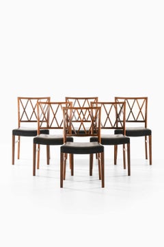 Set of 6 Dining Chairs in Leather and Rosewood by Ole Wanscher, 1950s