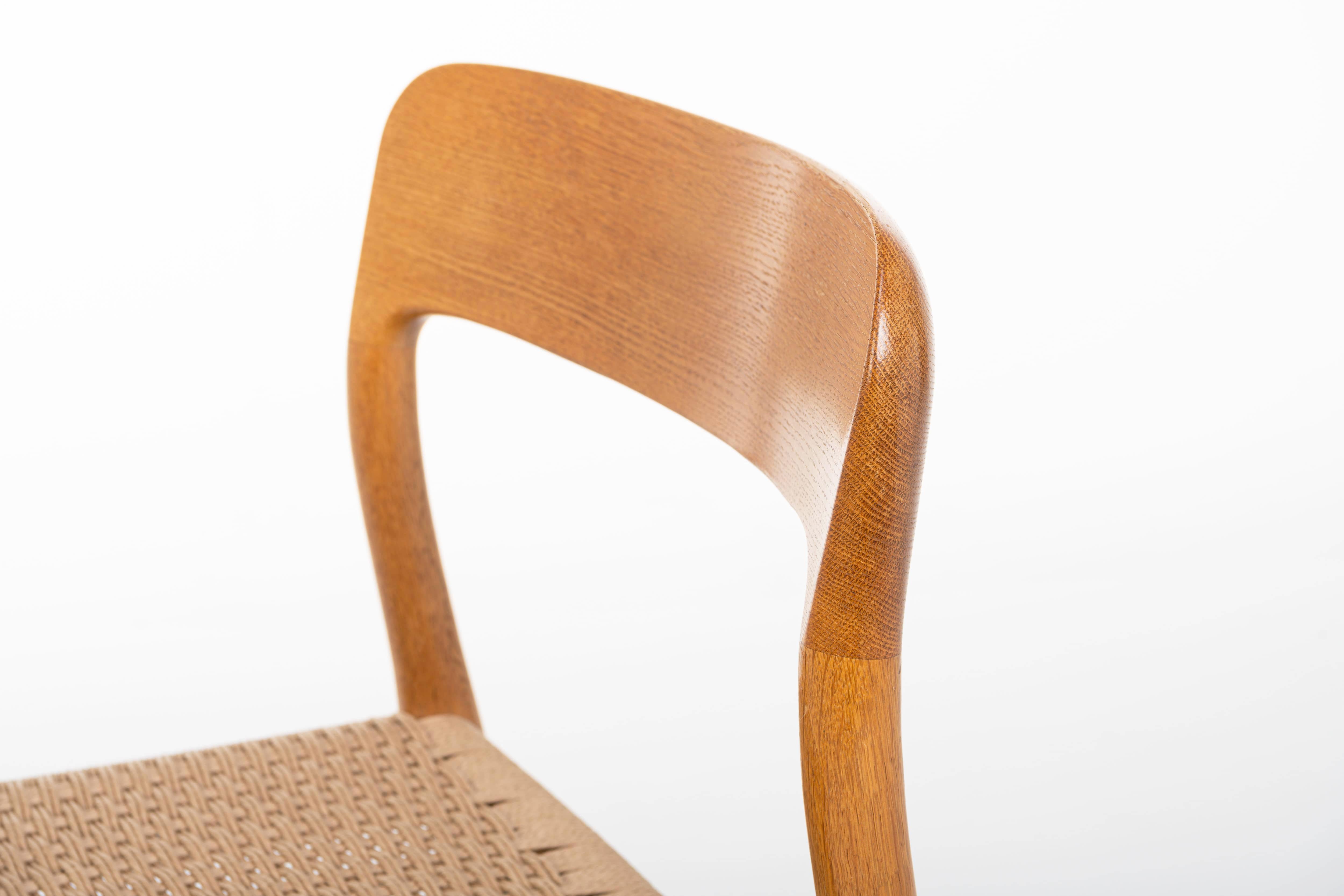 Set of 6 Dining Chairs in Oak and Papercord by Niels Otto Møller for J.L. Møller For Sale 6