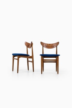 Set of Six Dining Chairs in Oak, Teak and Blue Fabric Produced in Denmark