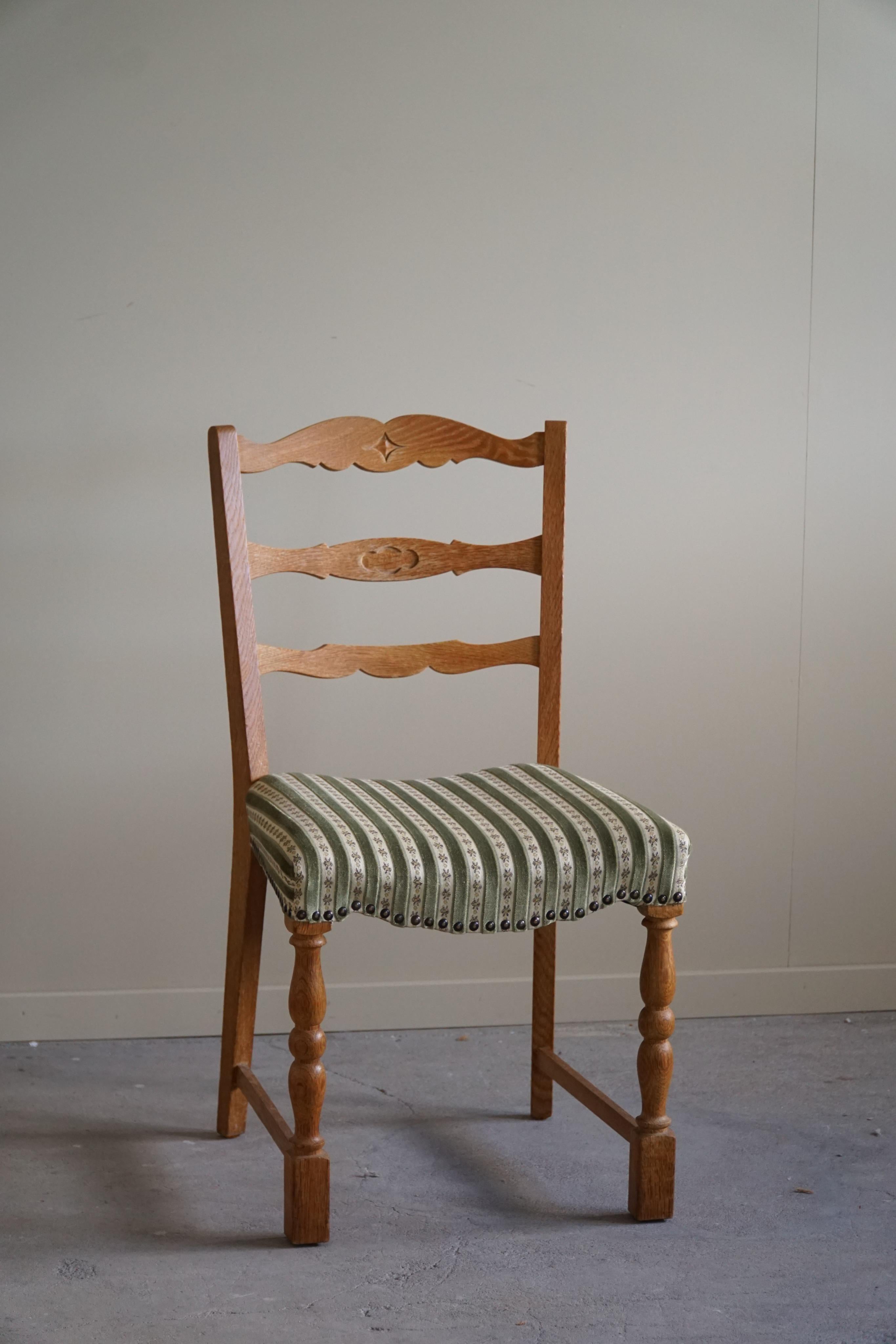 Set of 6 Dining Chairs in Oak & Vintage Fabric, Danish Modern, 1960s 6