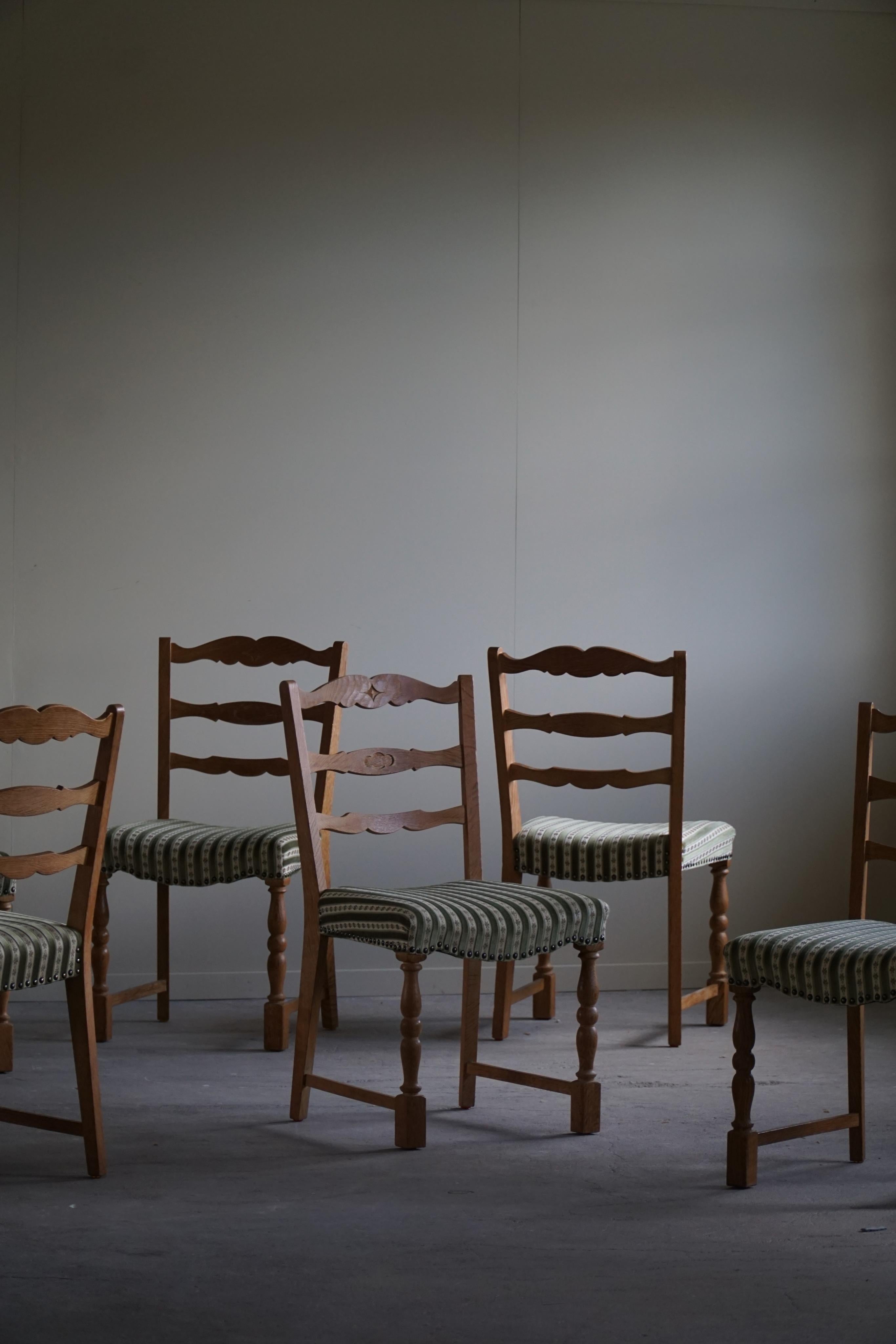 Set of 6 Dining Chairs in Oak & Vintage Fabric, Danish Modern, 1960s 7