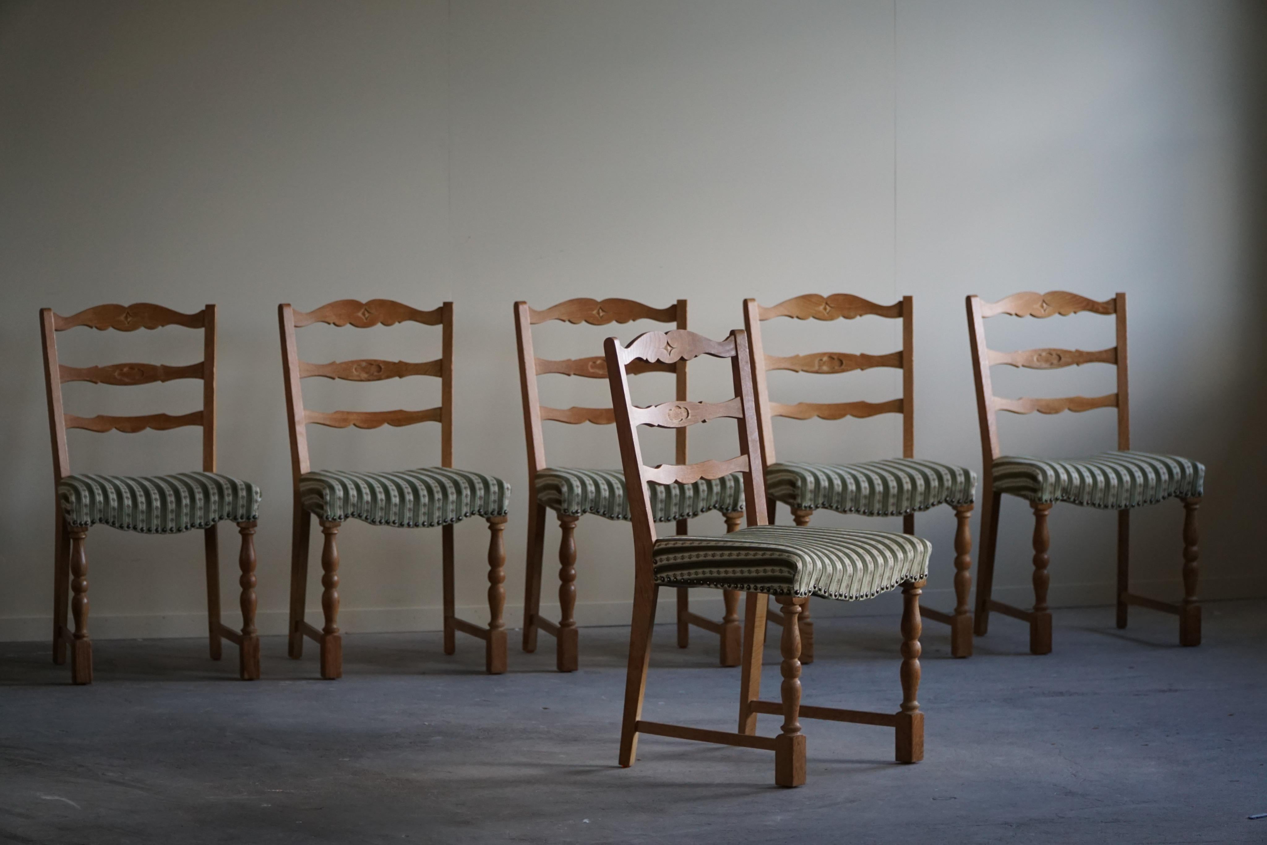 Set of 6 Dining Chairs in Oak & Vintage Fabric, Danish Modern, 1960s In Good Condition In Odense, DK