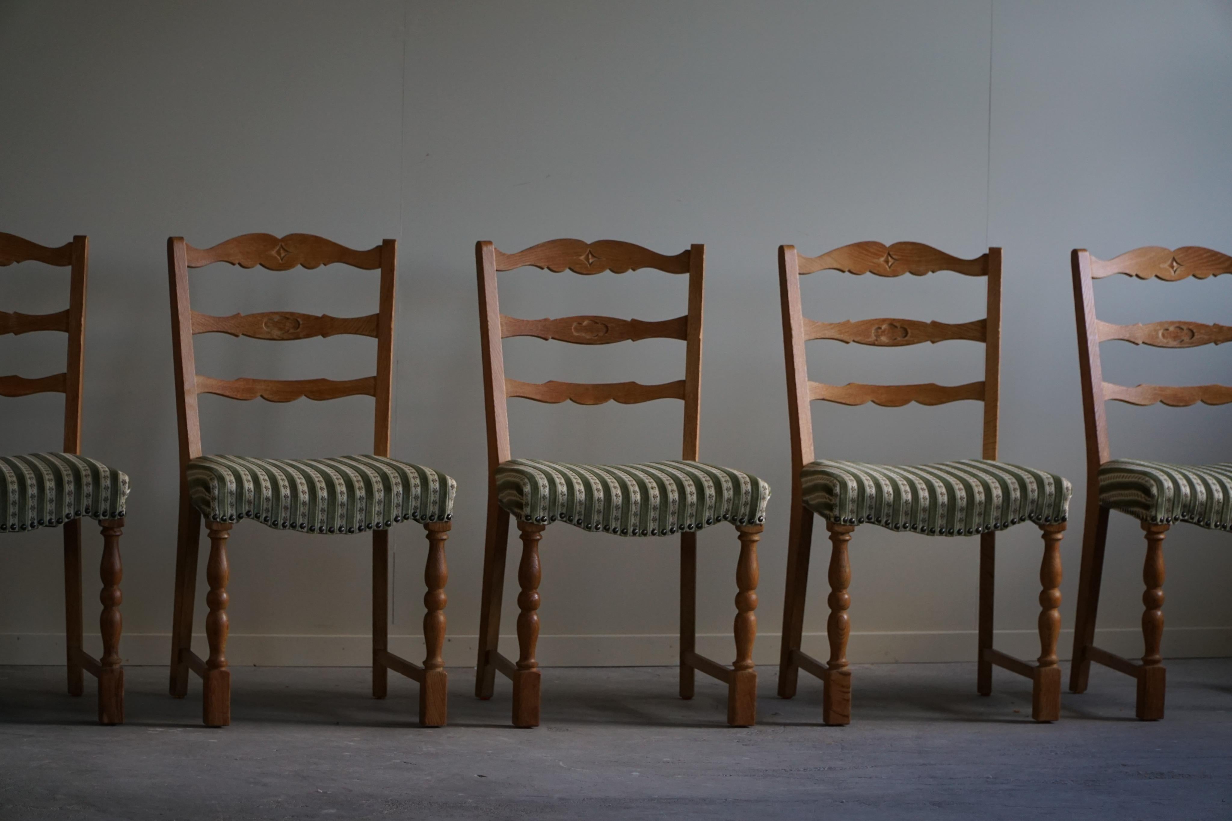 Set of 6 Dining Chairs in Oak & Vintage Fabric, Danish Modern, 1960s 1