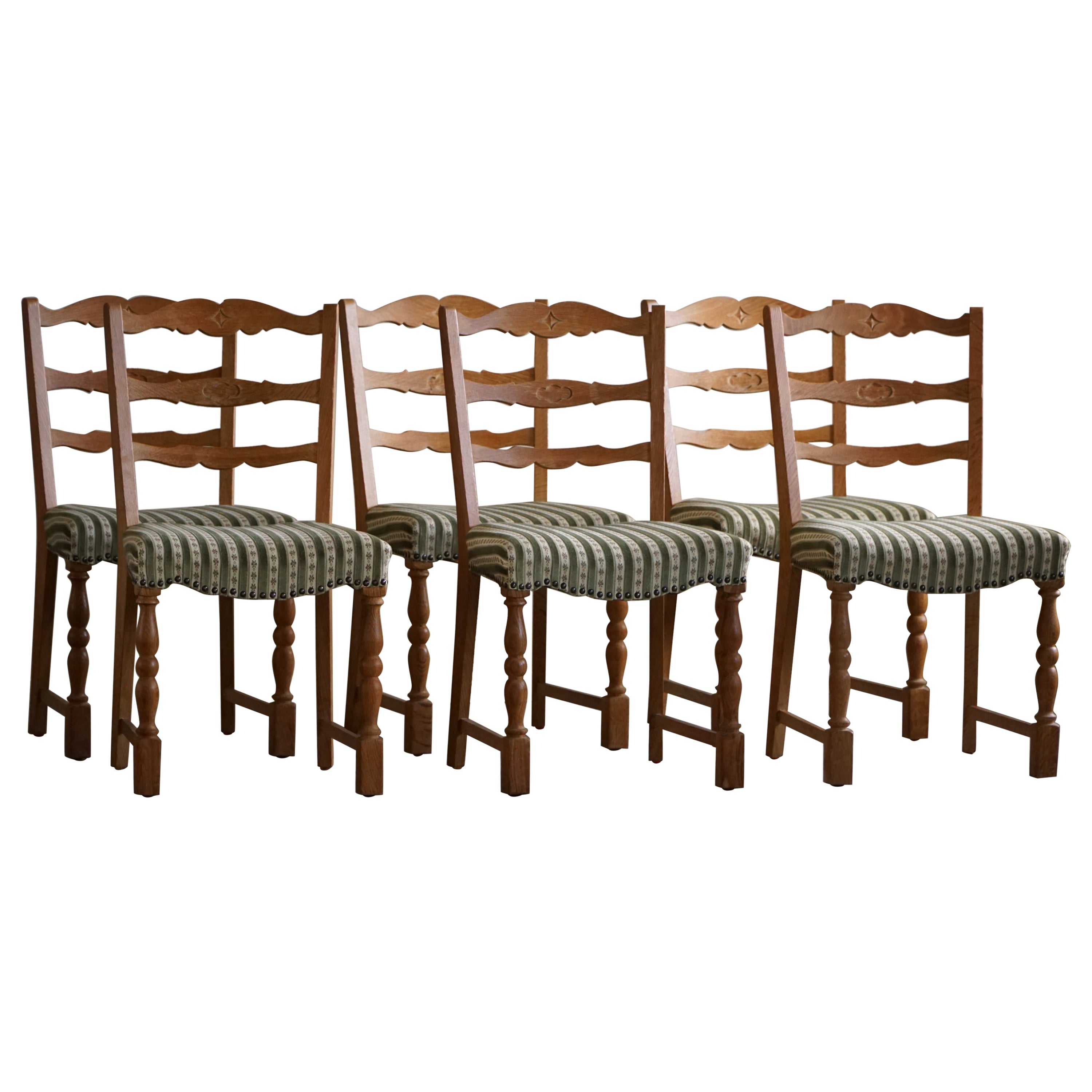 Set of 6 Dining Chairs in Oak 
Vintage Fabric, Danish Modern, 1960s