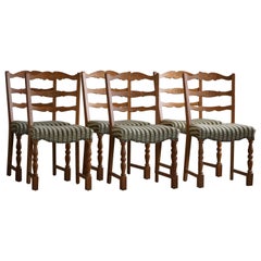 Set of 6 Dining Chairs in Oak 
Vintage Fabric, Danish Modern, 1960s