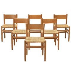 Set of 6 Dining Chairs in Oak with Rush Seating