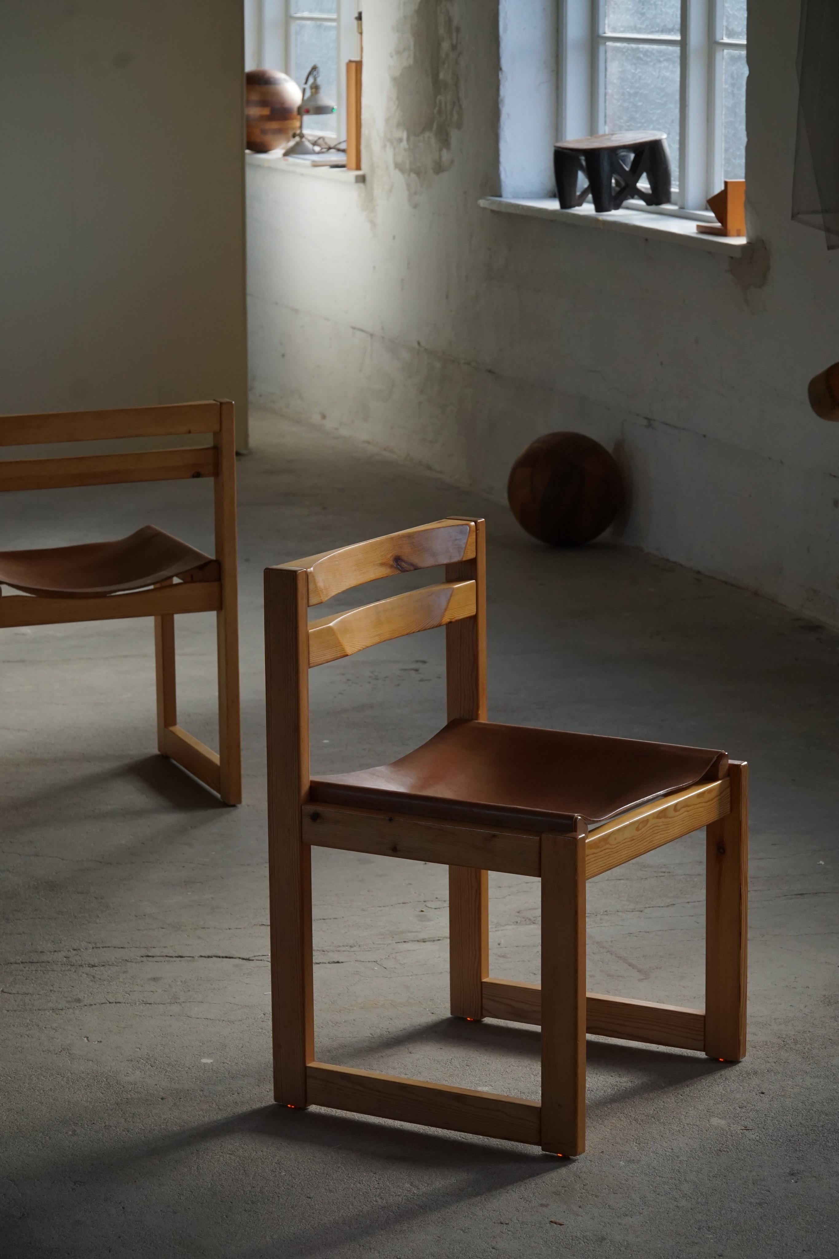 Set of 6 Dining Chairs in Pine and Leather by Knud Færch, Danish Modern, 1970s 6