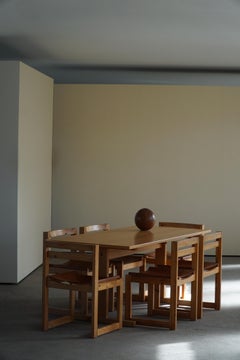 Ensemble de 6 chaises de salle à manger en pin et cuir par Knud Færch - Moderne danois - années 1970