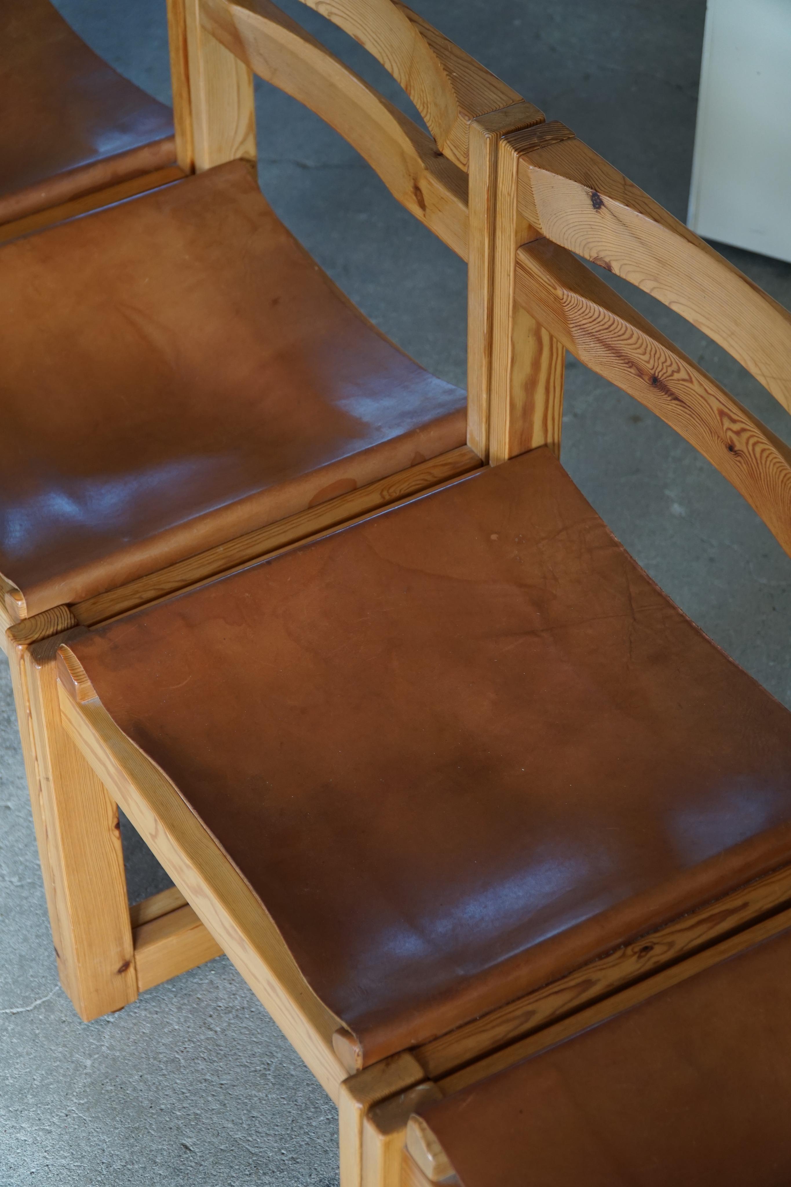 Set of 6 Dining Chairs in Pine and Leather by Knud Færch, Danish Modern, 1970s In Good Condition In Odense, DK
