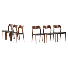 Set of 6 Dining Chairs in Rosewood and Original Black Leather by Niels O. Møller