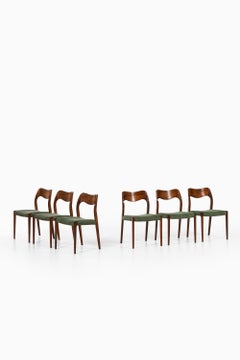 Set of 6 Dining Chairs in Rosewood and Original Fabric by Niels O. Møller, 1951