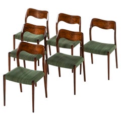 Ensemble de 6 chaises de salle à manger en bois de rose et tissu original par Niels O. Møller, 1951