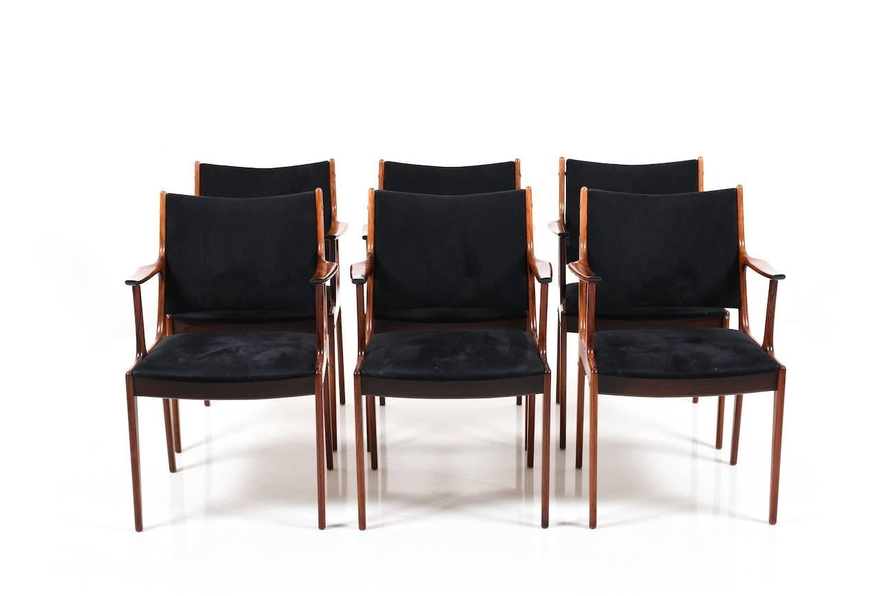 Scandinavian Modern Set of Six Dining Chairs in Rosewood by Johannes Andersen for Uldum Møbelfabrik