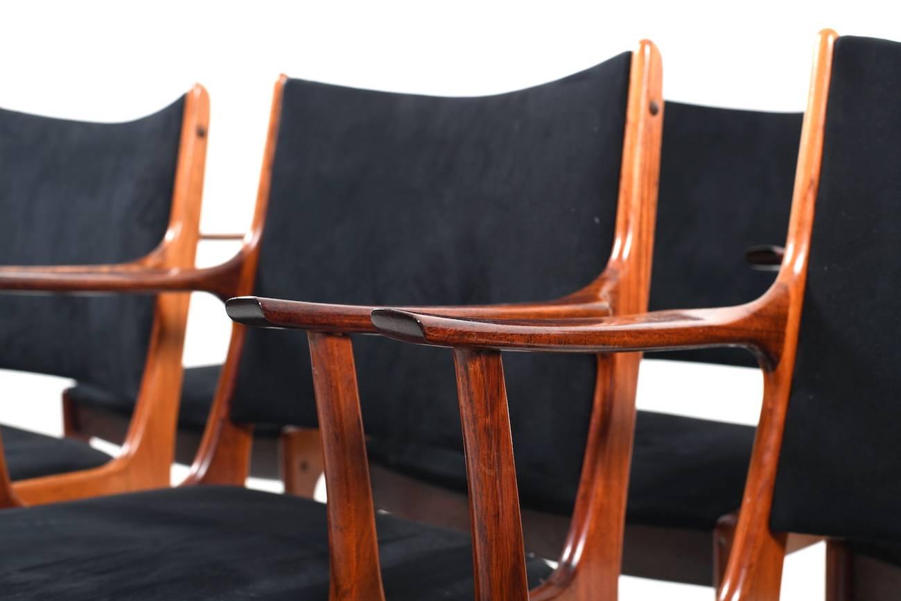 Danish Set of Six Dining Chairs in Rosewood by Johannes Andersen for Uldum Møbelfabrik
