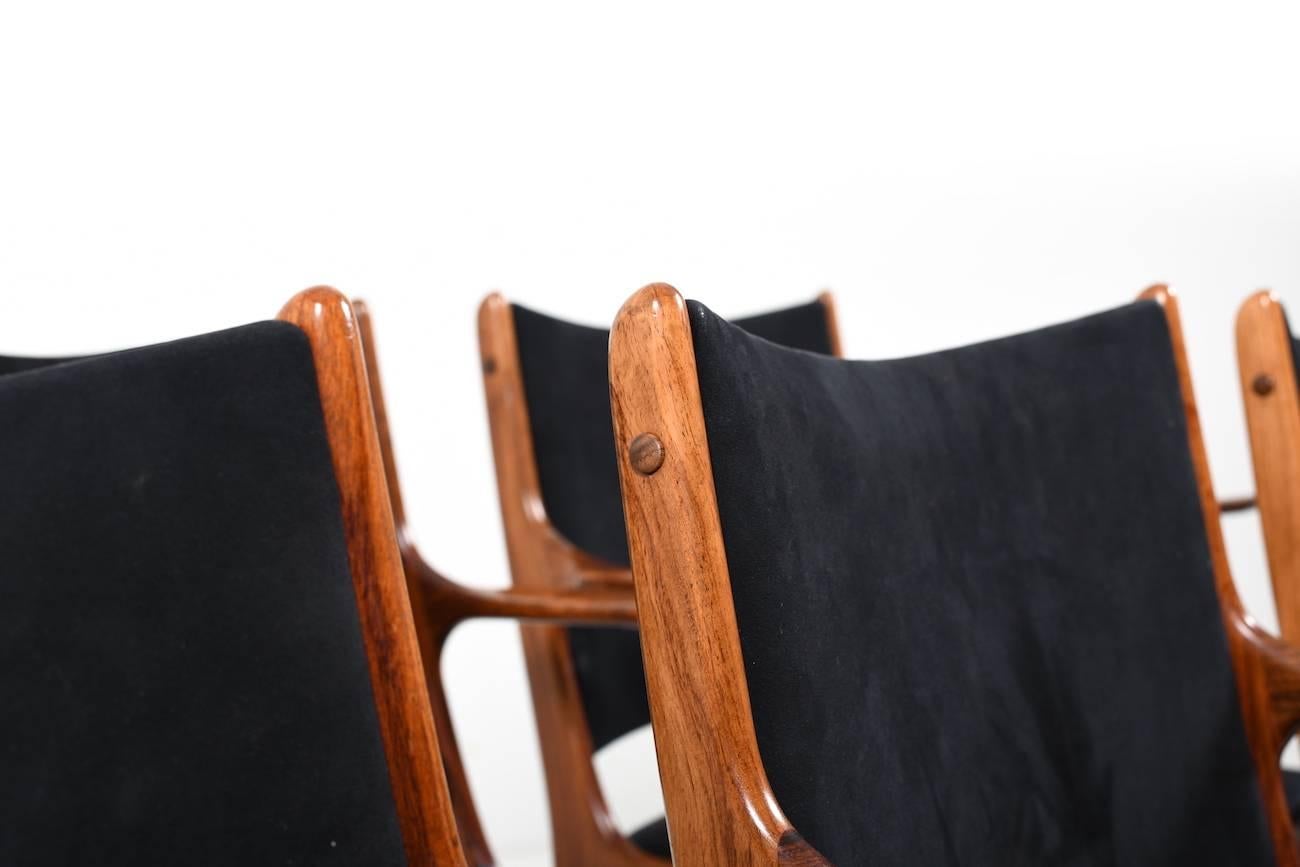 Fabric Set of Six Dining Chairs in Rosewood by Johannes Andersen for Uldum Møbelfabrik