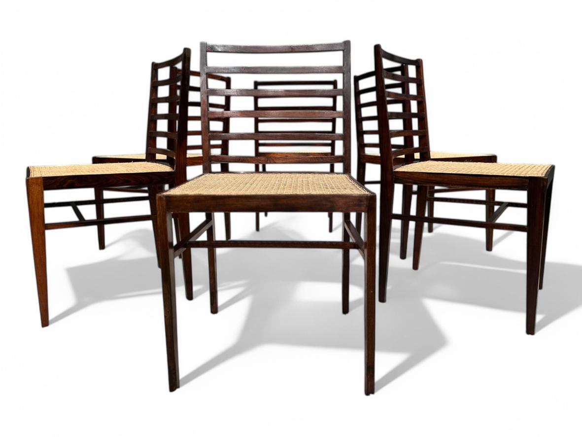 Woodwork Set of 6 Dining Chairs in Rosewood & Caning, Att. to Joaquim Tenreiro, 1960s