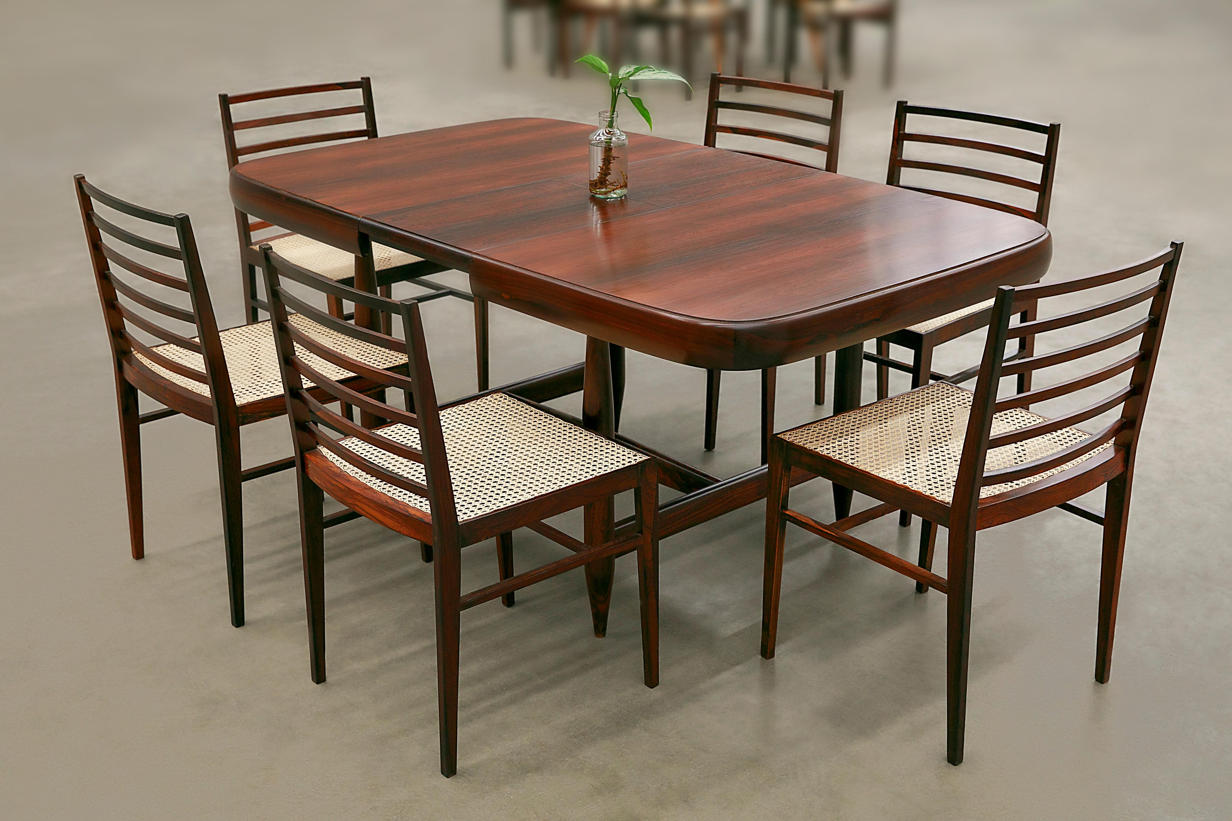 Set of 6 Dining Chairs in Rosewood & Caning, Att. to Joaquim Tenreiro, 1960s 6