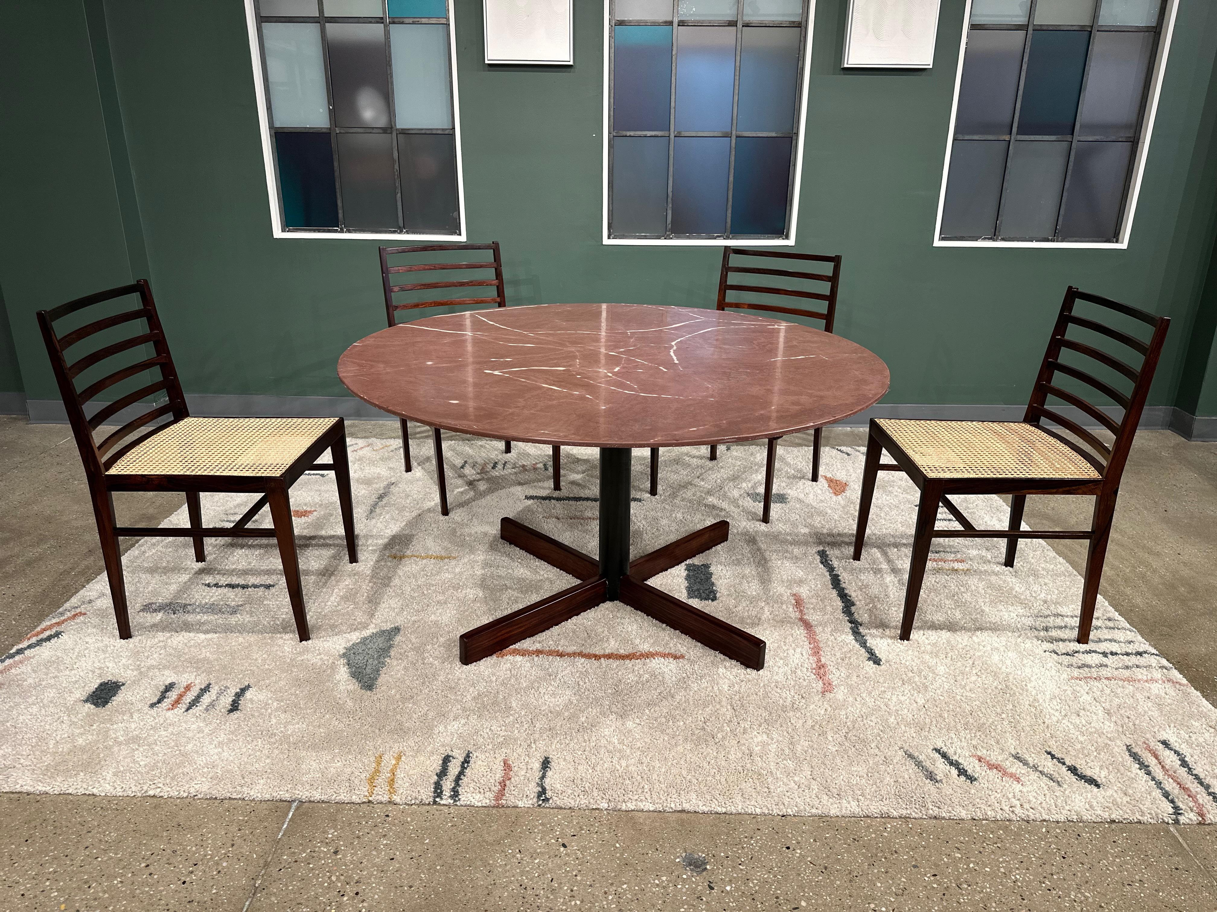 Set of 6 Dining Chairs in Rosewood & Caning, Att. to Joaquim Tenreiro, 1960s 4