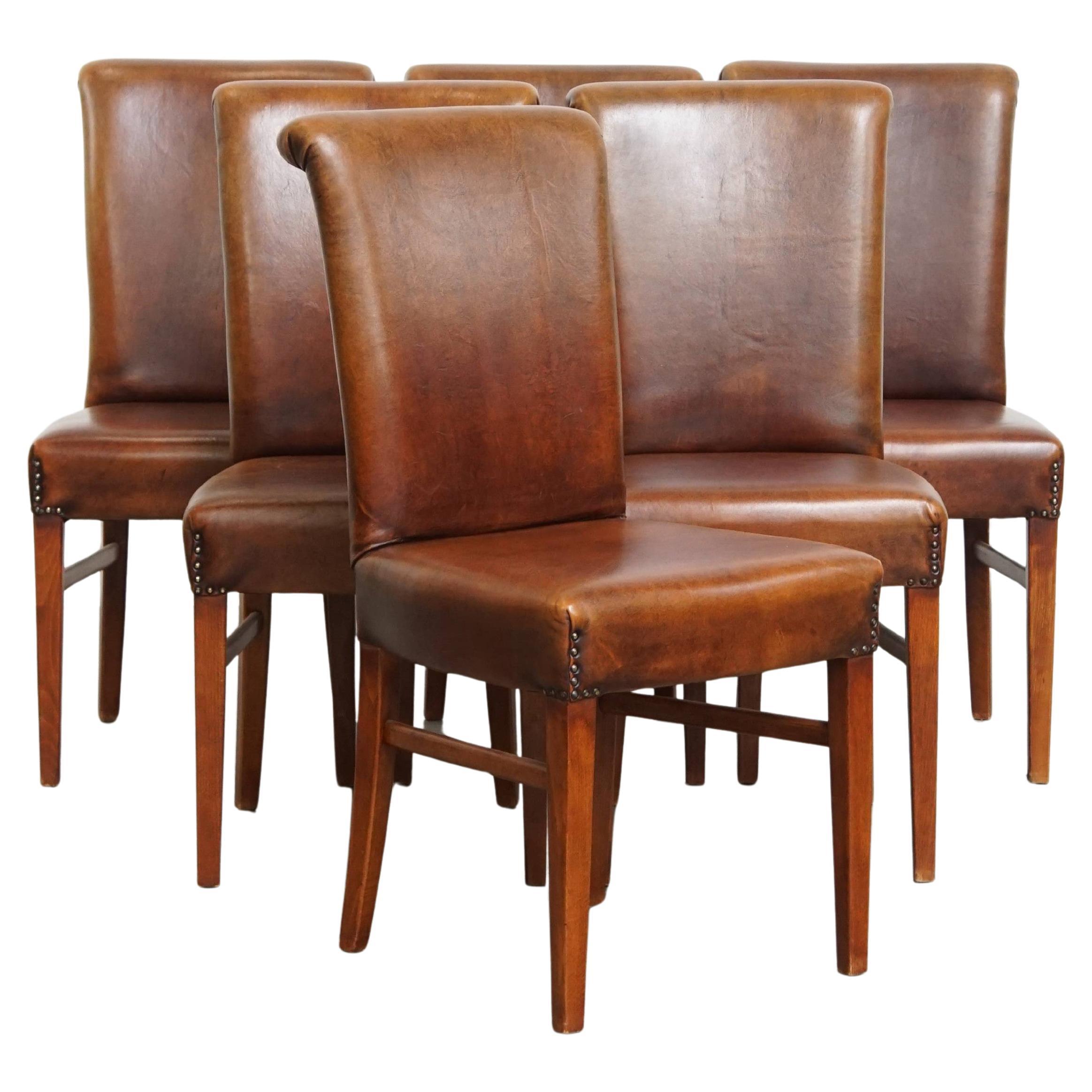 Set di 6 sedie da pranzo in pelle di pecora in vendita