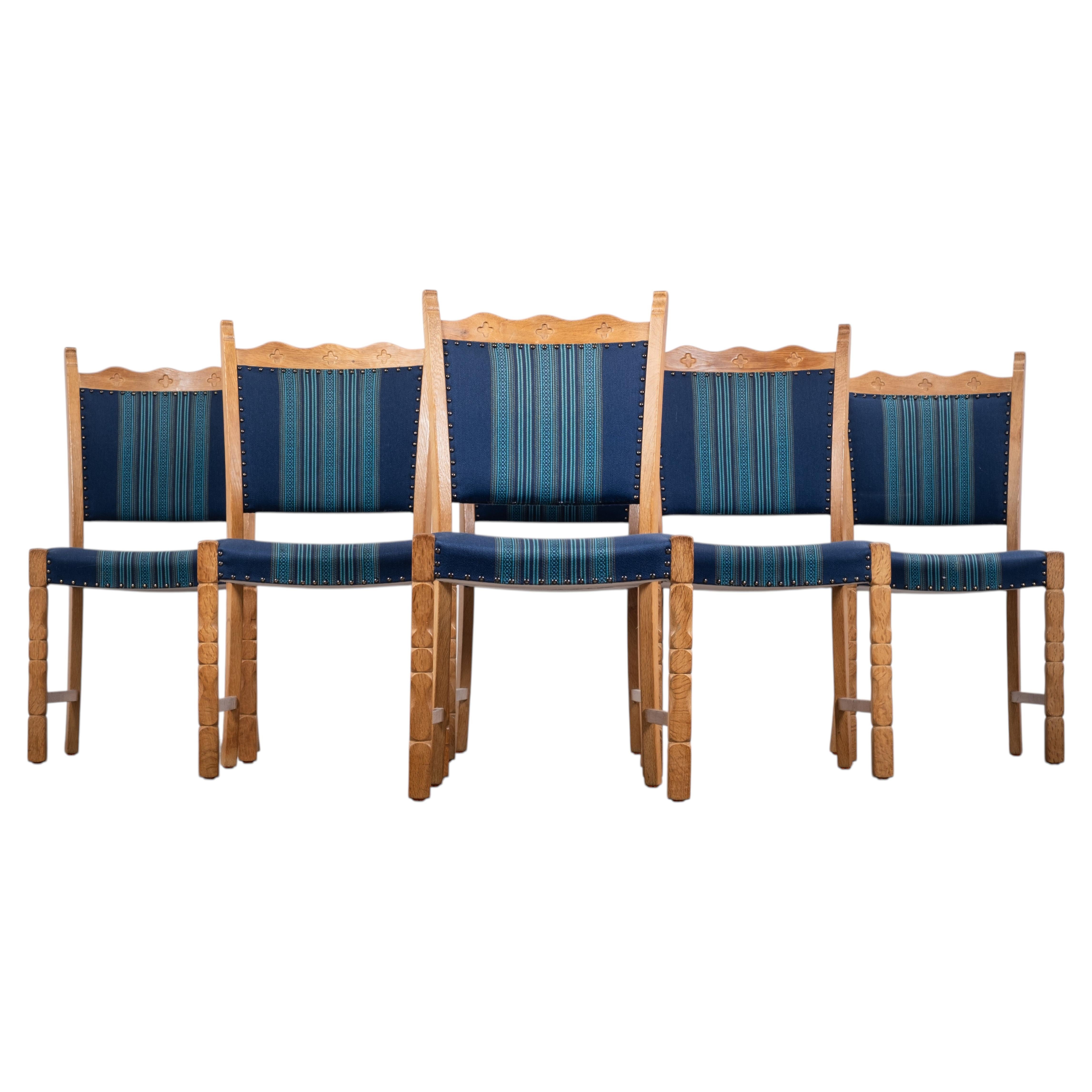 Set of 6 Dining Chairs in Solid Oak Attributed to Hennnig Kjærnulf, 1960s