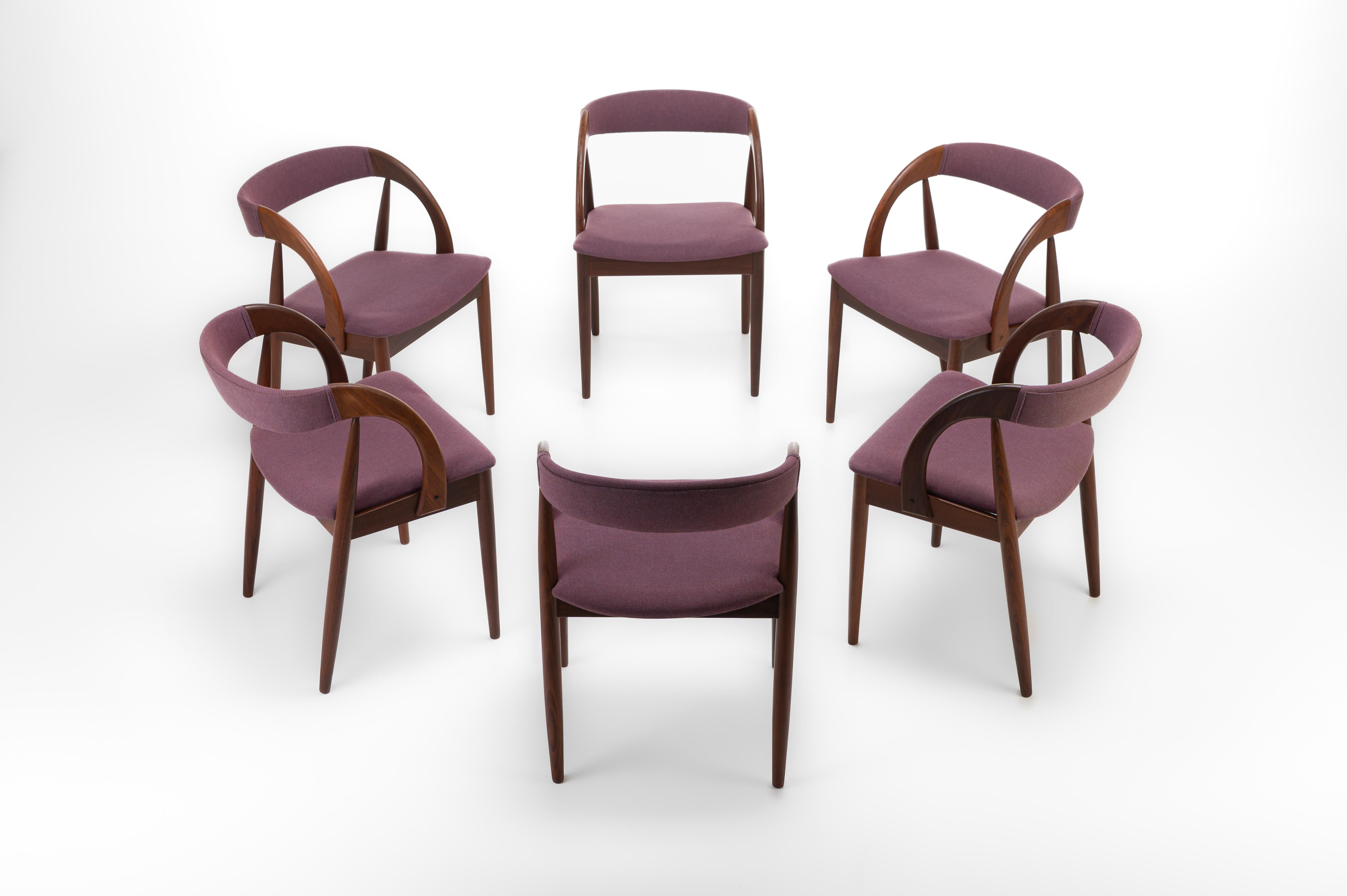 Set of 6 Dining Chairs in Teak and Purple Fabric, Denmark, 1960s 4