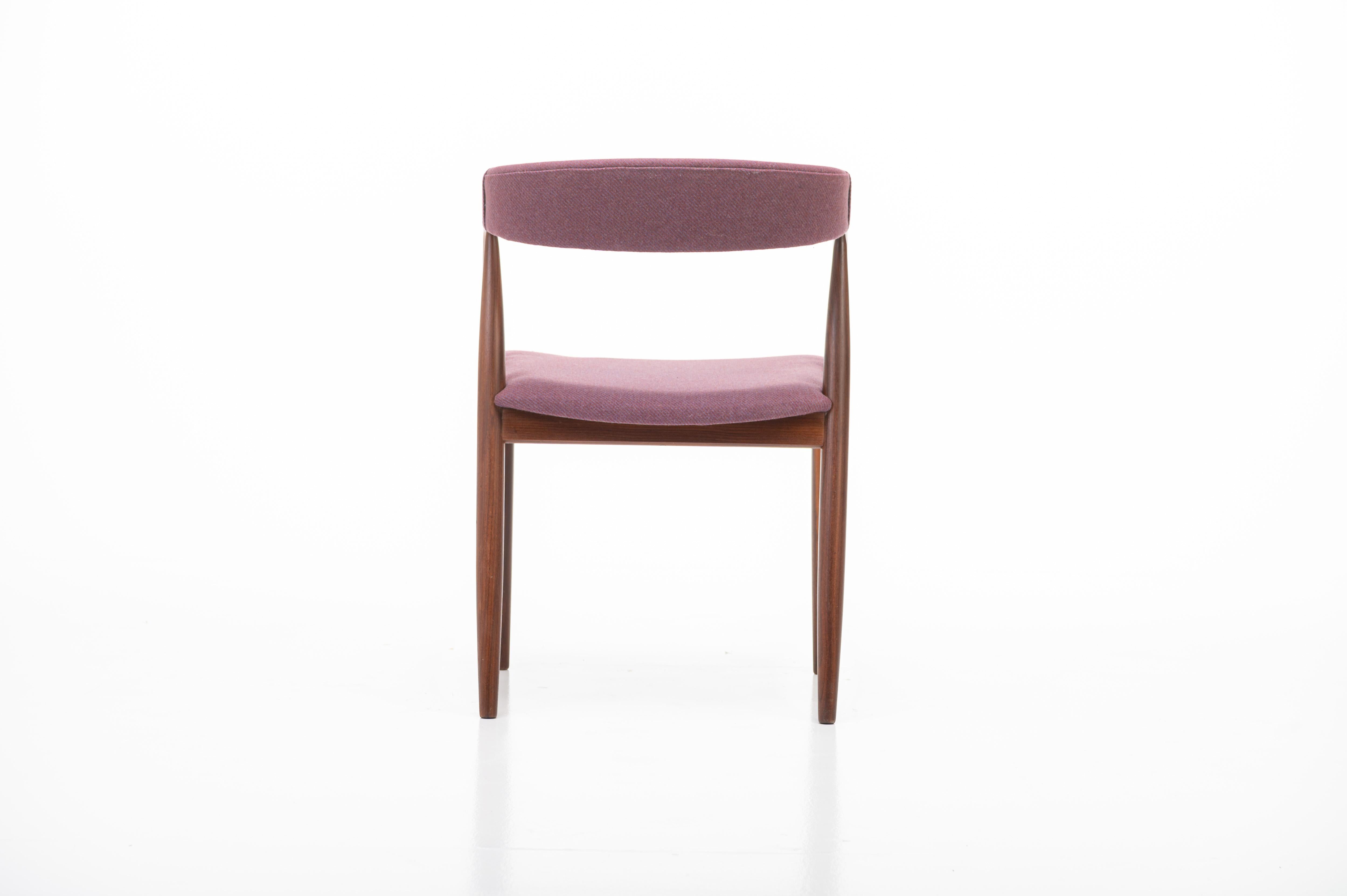 Danish Set of 6 Dining Chairs in Teak and Purple Fabric, Denmark, 1960s