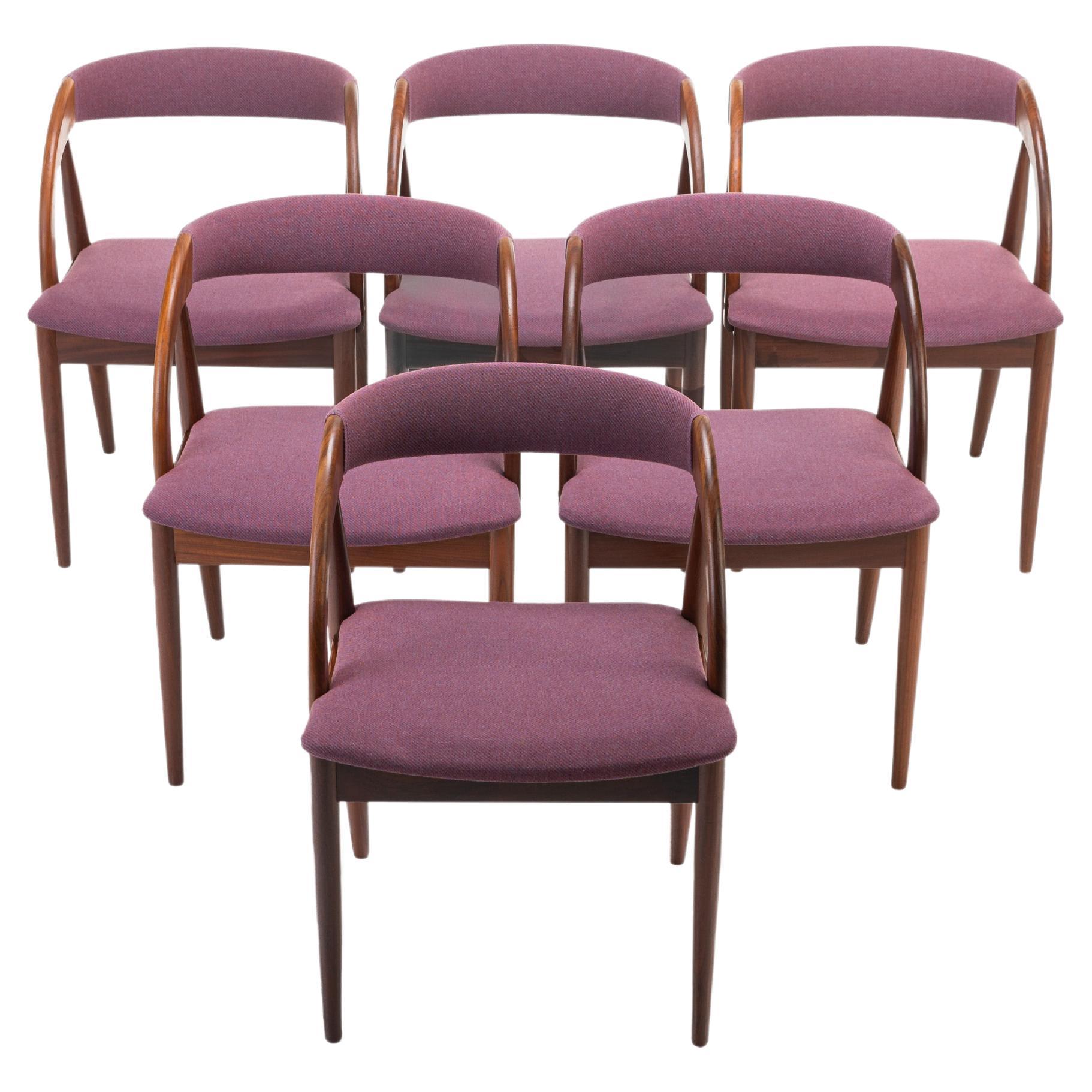 Set of 6 Dining Chairs in Teak and Purple Fabric, Denmark, 1960s