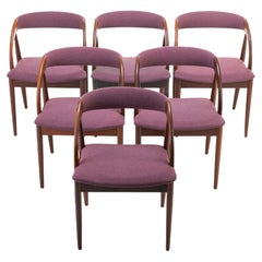 Set of 6 Dining Chairs in Teak and Purple Fabric, Denmark, 1960s