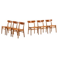 Set di 6 sedie da pranzo in Teak, Oak e Cane di Hans Wegner, anni '50