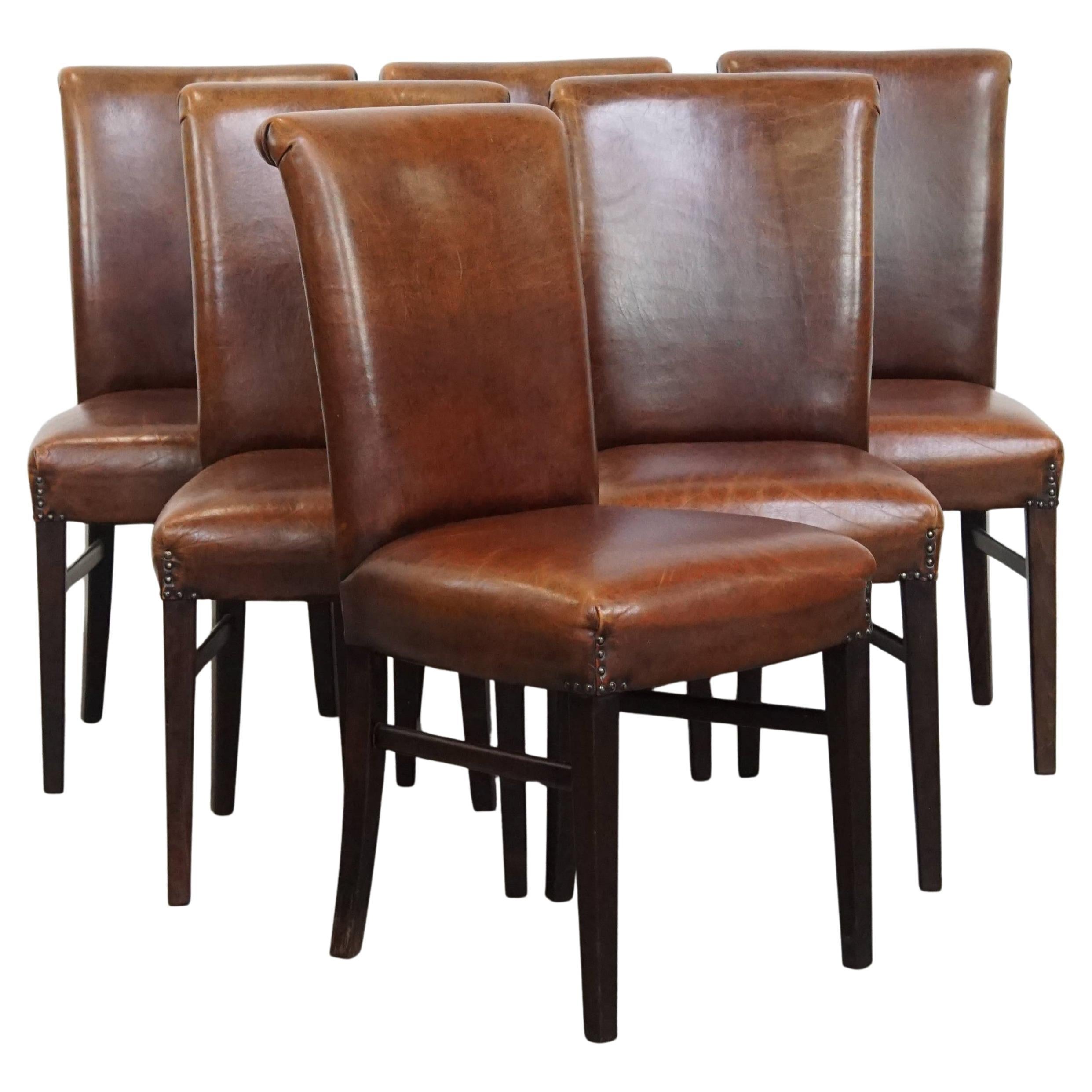 Set of 6 Dining Chairs Made from Sheepskin Leather