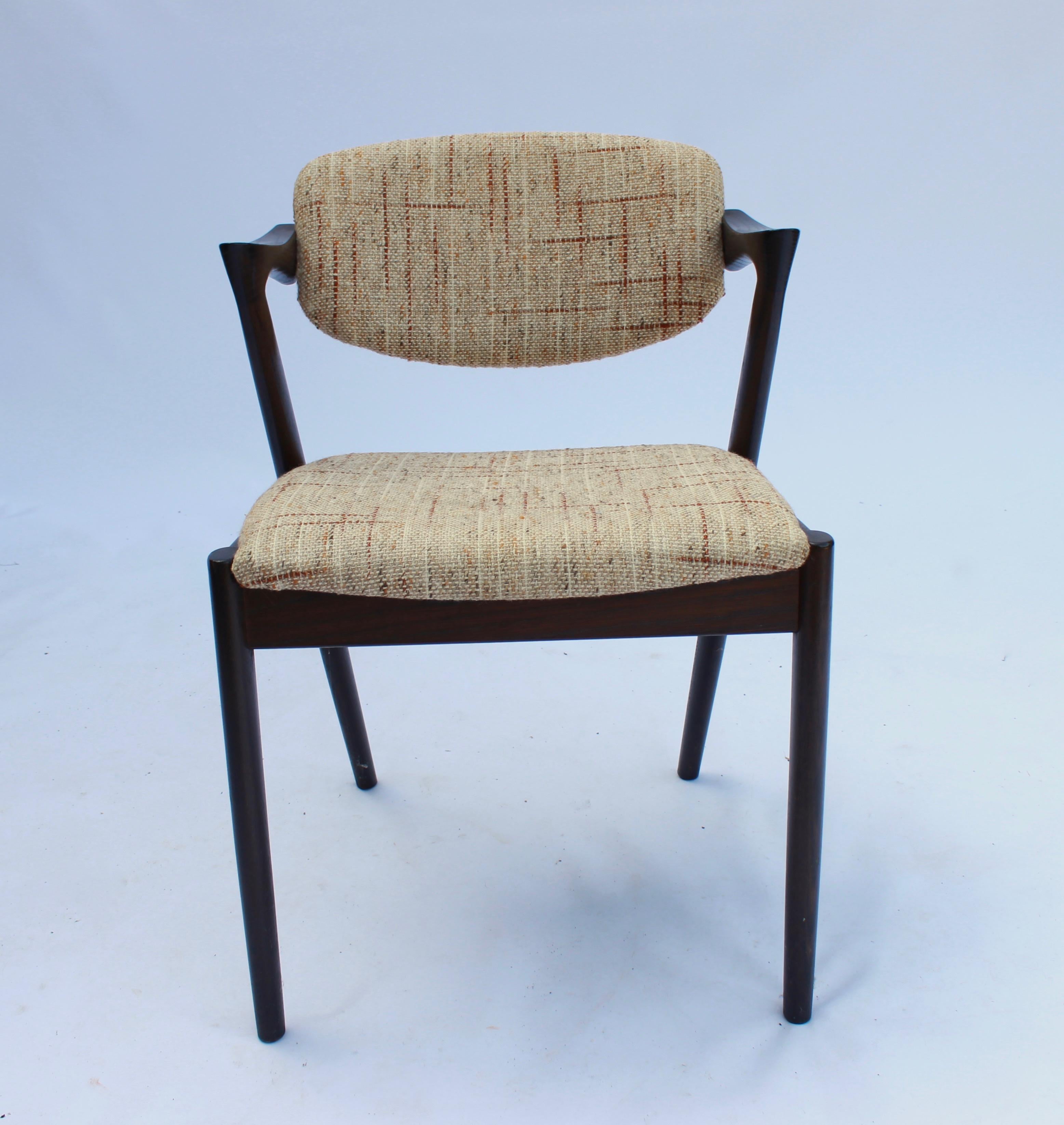 Scandinavian Modern Set of 6 Dining Chairs, Model 42, Designed by Kai Kristiansen, 1960s