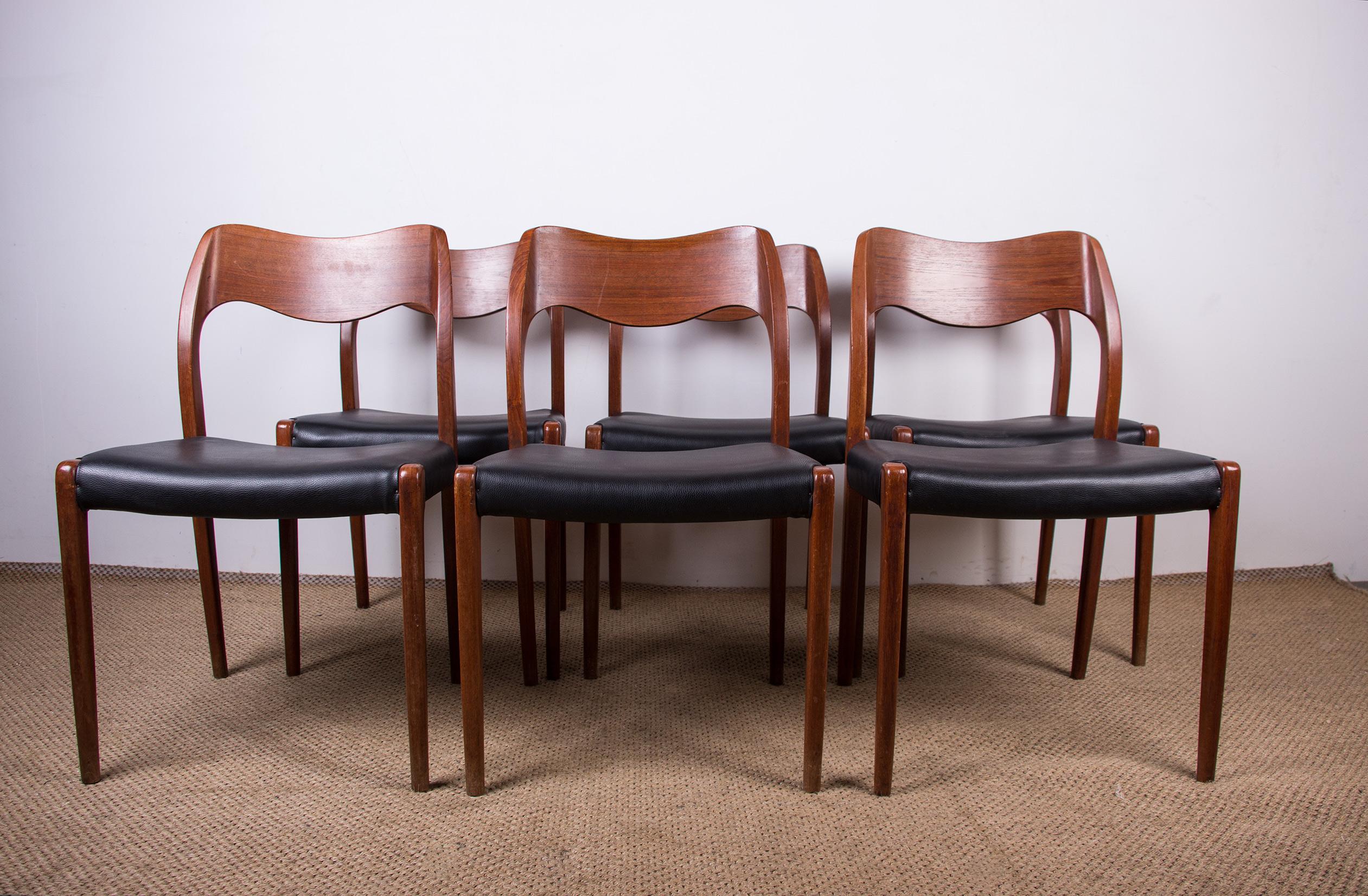 Set of 6 Dining Chairs Model 71 Teak and Skai by Niels O. Moller for JL Mollers 7