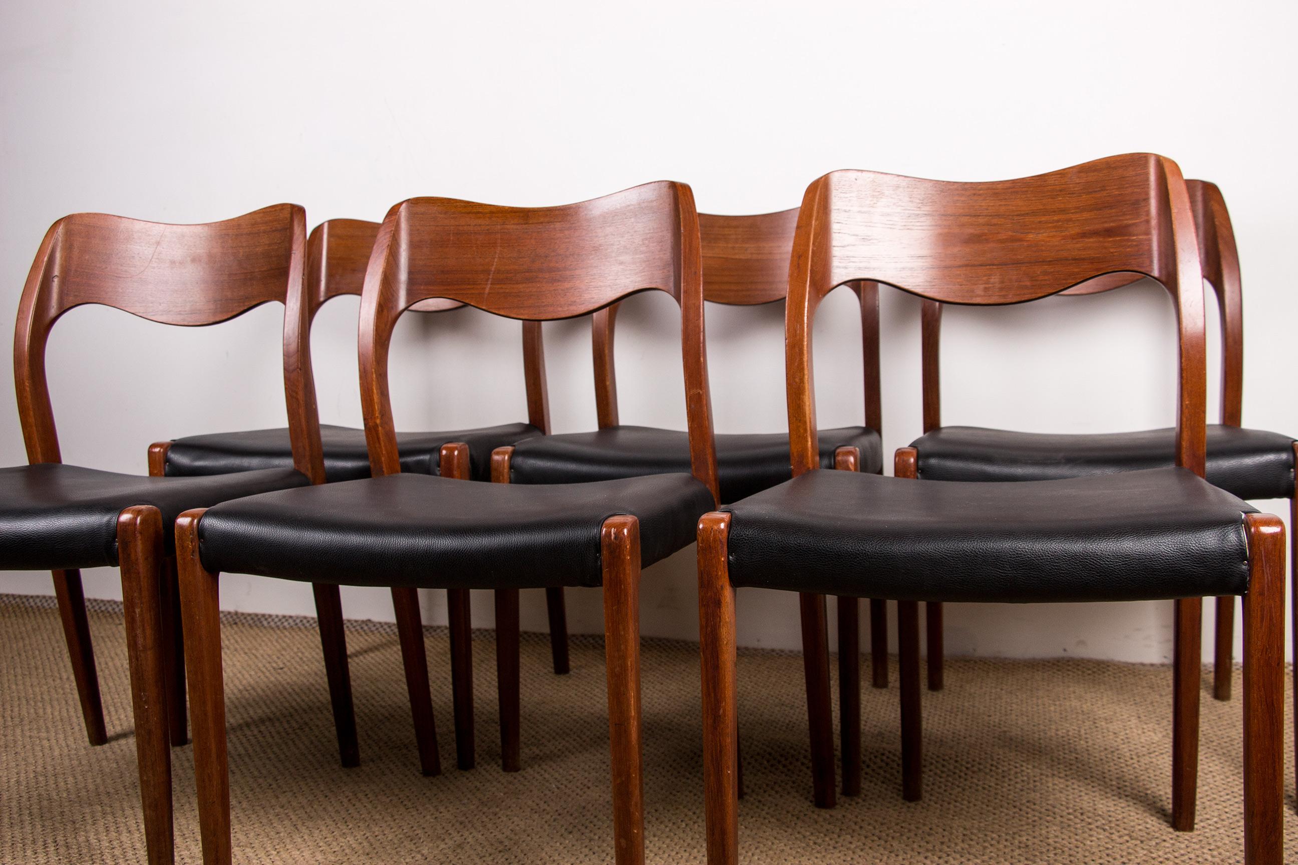 Set of 6 Dining Chairs Model 71 Teak and Skai by Niels O. Moller for JL Mollers 8