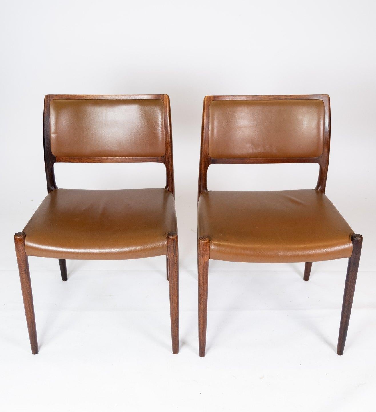 Scandinavian Modern Set of 6 Dining Chairs, Model 80, in Rosewood Designed by N.O. Møller