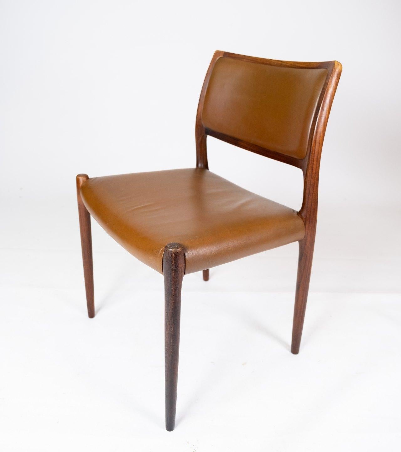 Danish Set of 6 Dining Chairs, Model 80, in Rosewood Designed by N.O. Møller