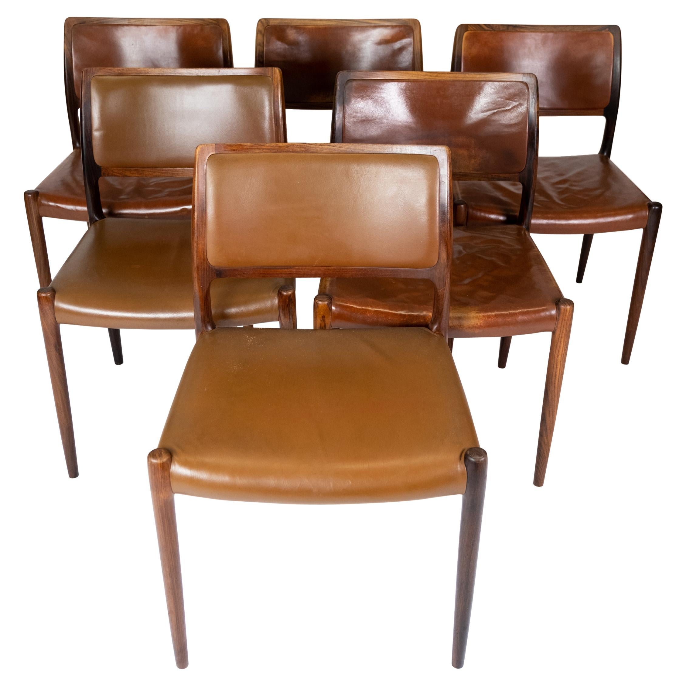 Set of 6 Dining Chairs, Model 80, in Rosewood Designed by N.O. Møller