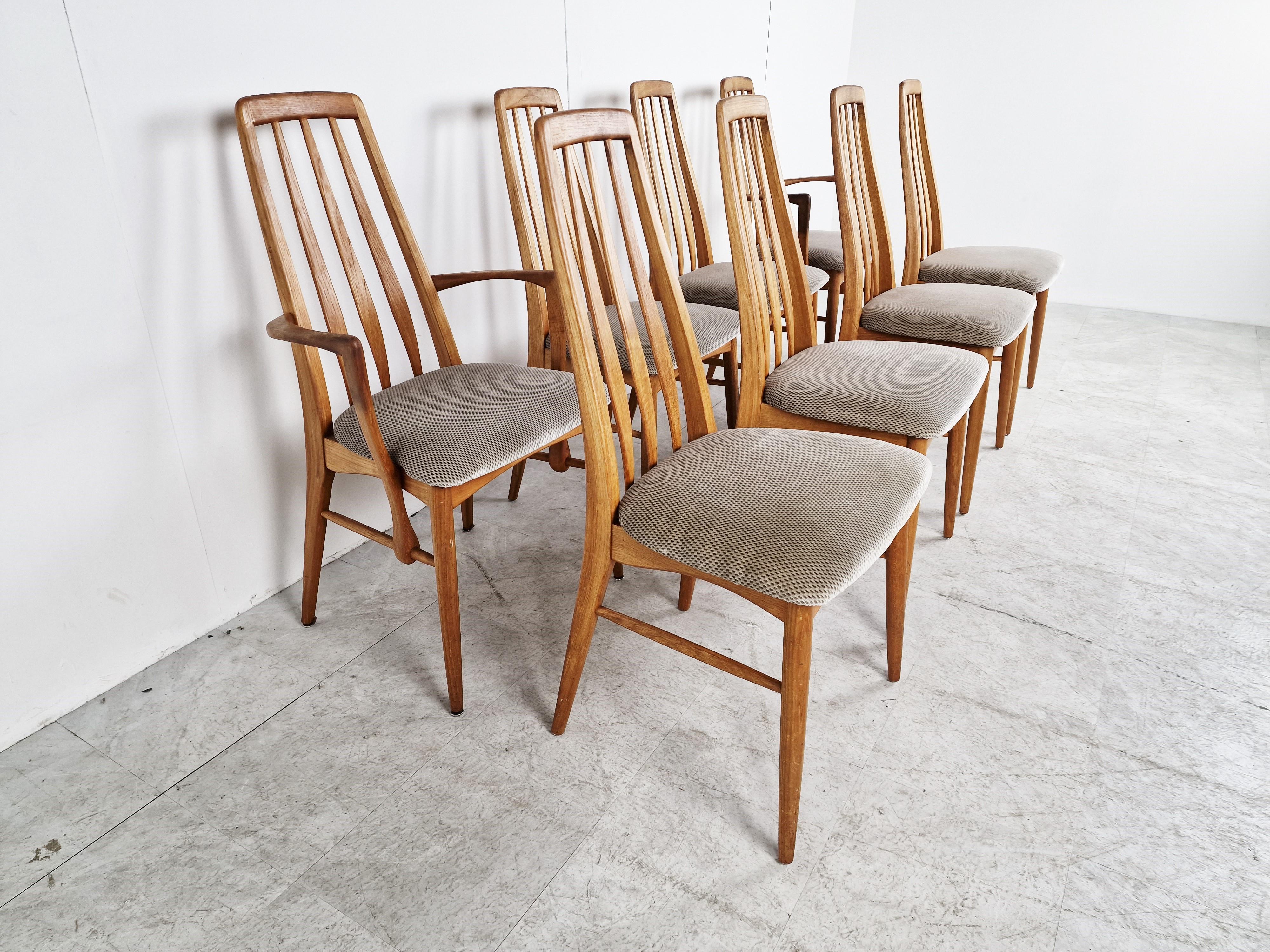 Fabric Set of 6 dining chairs, model EVA by Niels Kofoed, Denmark