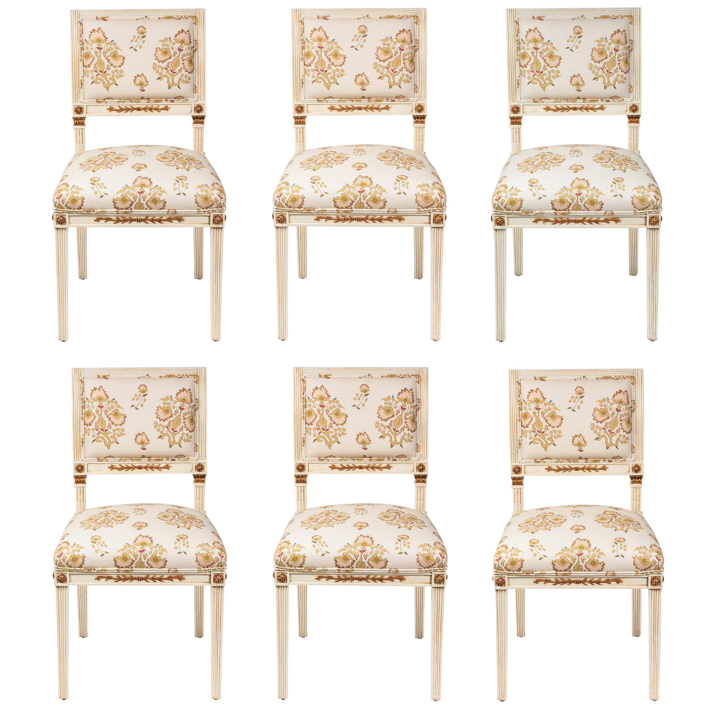 Set of 6 Dining Chairs Newly Upholstered in Penny Morrison 100% Linen